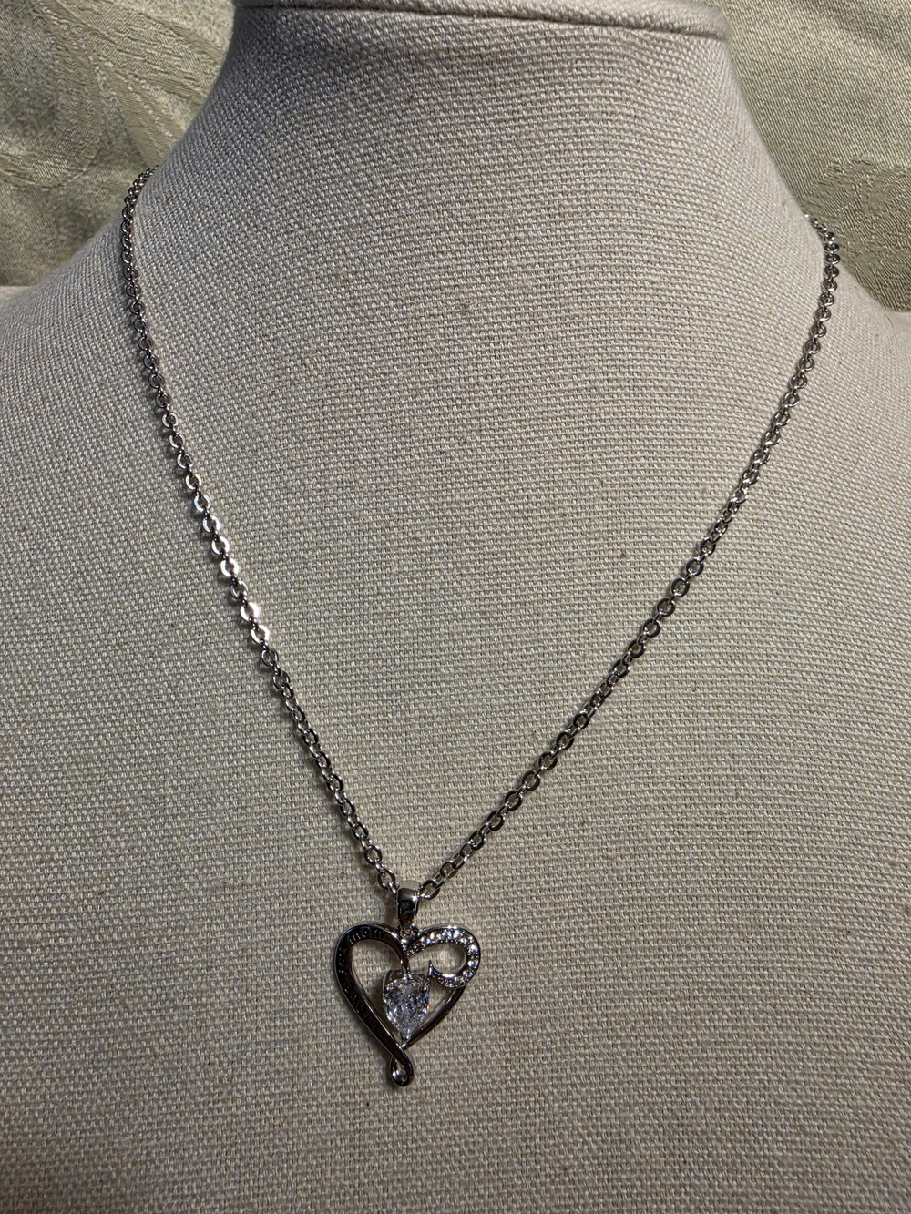 #1221 Swarovski Silver Heart Pendant Necklace with Clear Crystals